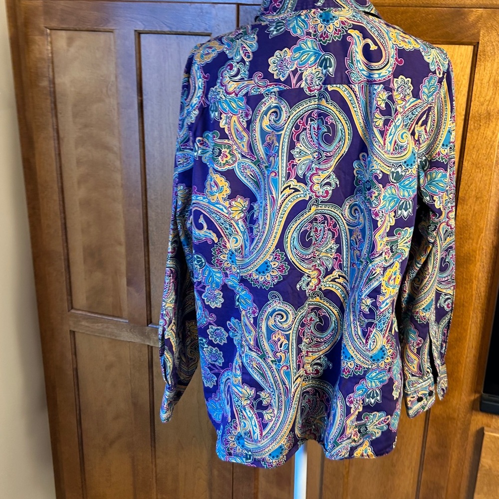 Jones New York Signature Purple Paisley Button Up Long-sleeve Career Top Sz 2X| - Picture 3 of 12